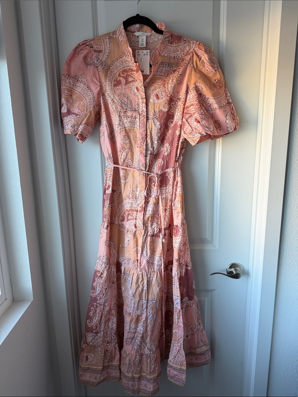 H&M Pink Paisley Midi Dress with Puff Sleeves - Picture 1 of 4